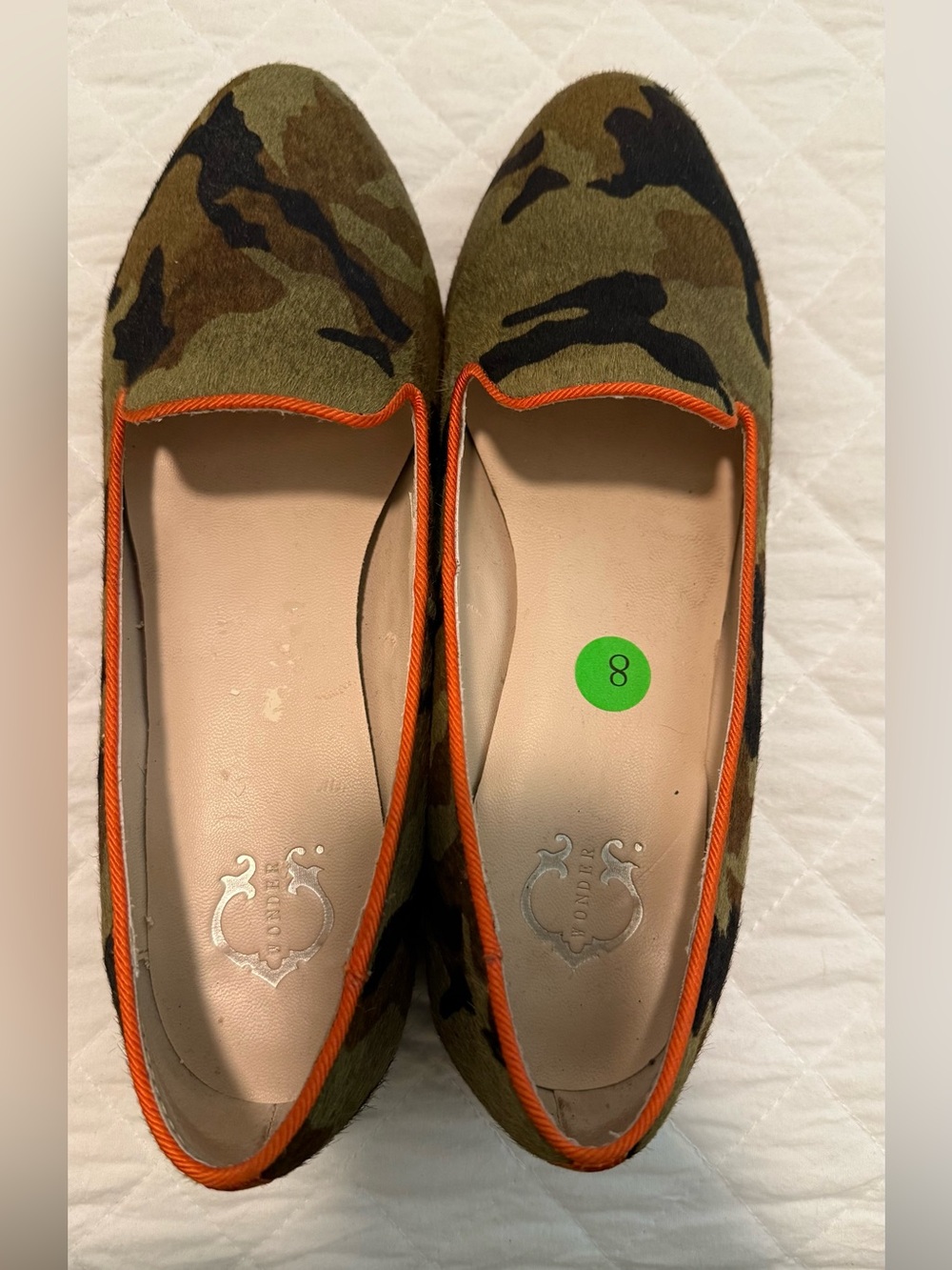 C. Wonder Calf Hair Camo Flats with Orange Trim - Women size 8